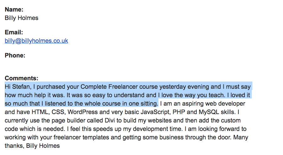 complete freelance testimonial